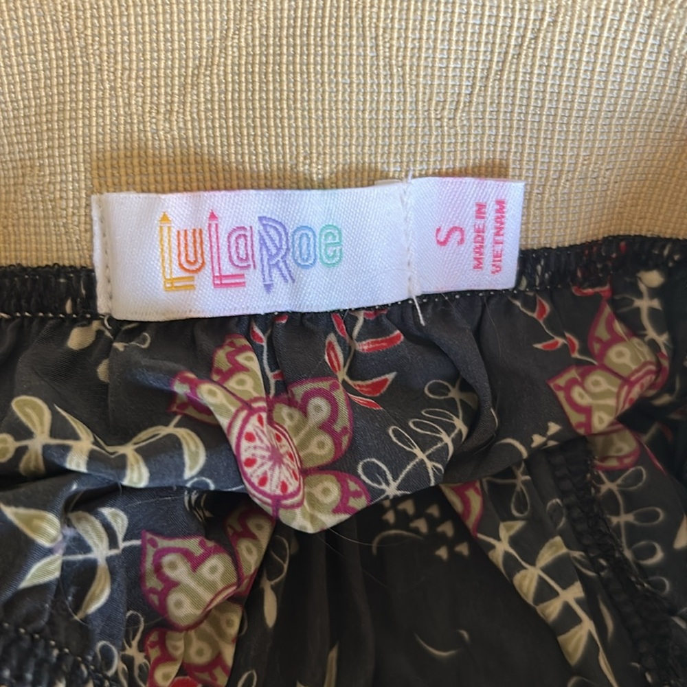 LuLaRoe Black and Pink Floral Maxi Skirt with Gold Waistband